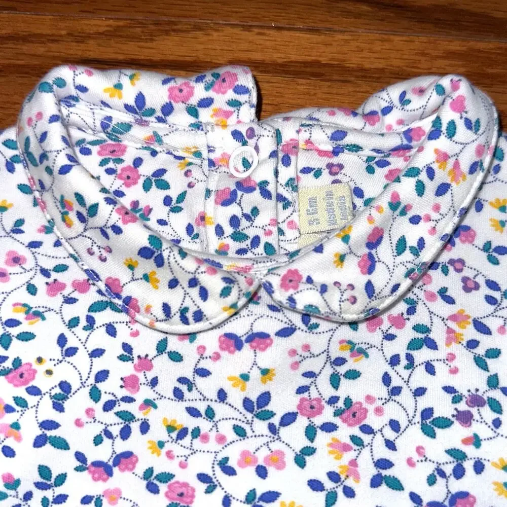 JoJo Maman Bebe White Ditsy Floral Peter Pan Collar Long Sleeve Bodysuit 3-6M